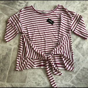 NWT EXPRESS red & cream striped wrap front or back top SIZE Small petite